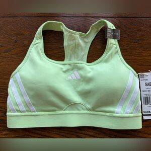 Adidas Semi Green Sports Bra with White Stripes